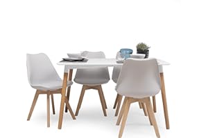 SENSACION DE HOGAR HOMELY MUEBLES DECORACION DESCANSO Homely - Conjunto de Comedor Tower Day 120 con Mesa lacada Blanca de 120x80 cm y 4 sillas Day (Gris Claro)