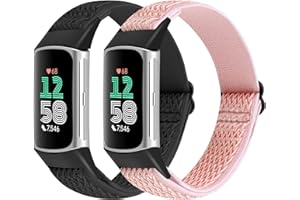 SHIJZWD 2 Pezzi Cinturino Compatibile con Fitbit Charge 6/Fitbit Charge 5, Regolabile Braccialetto Elastico in Nylon cinturino di ricambio Sportive per Fitbit Charge 5/Fitbit Charge 6, uomo e donna