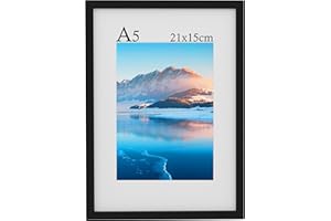 DTXDTECH A5 Frame, 21x14.8 cm Wooden A5 Photo Frames, A5 Picture Frames with Mount, Black Picture Frames for A5 Print, Certificate Frame for Wall Mount, For Table Decoration