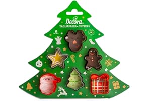Decora 0255097 Set 6 Mini Tagliapasta Natalizi, In Plastica, Il Kit Ideale per Creare Decorazioni in Pasta di Zucchero o di Gomma, Made in Italy, Design originale. Confezione da 6 pezzi.