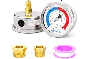 MEANLIN MEASURE 0~6Bar/0~90Psi 1/4" BSP Manomètres avec cadran de 2 pouces,remplis de glycérine,filtre de piscine,boîtier en acier inoxydable 304,Montage arrière,avec douille hexagonale
