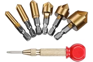 YCZCHE14 Svasatore Conico in HSS Codolo Esagonale Punta Svasatore Punta Svasatore Impostato Punzone Automatico 1/4 di Pollice Codolo Esagonale per Legno 6/8/9/12/16/19mm 7 Pezzi Svasatore Punte Trapano Metallo