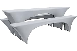 ‎BEAUTISSU Beautissu Edles Strechhussen Set 3tlg. Victoria - Elastische Hussen für Bierzeltgarnitur 220x50 cm – Festliche Husse Biertisch + 2 Bierbank in Grau