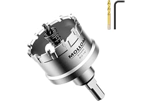Mollom (54mm | 2-1/8") Scie cloche en carbure pour usage intensif avec 2 forets pilotes, coupe l'acier inoxydable, l'acier doux, le fer, le cuivre, le laiton et le plastique