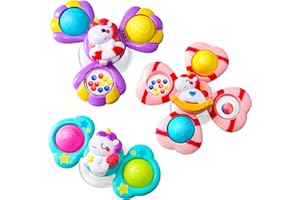 Pourbibi Spinners for Babies - Suction Cup Baby Spinner Toys with Rotating Crystal Bell Unicorn Bath Toys with Silicone Bubbles Baby Travel Toys for Babies High Chair Tray Table Gift for 1+ Years