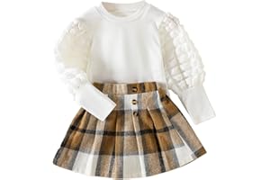 QIRAOXY 2 Piezas Conjuntos para Niñas Otoño Primavera Ropa Niña Costura de Ojos Top de Manga Larga + Traje de Media Falda de Leopardo,para Niñas de 1 a 6 Años