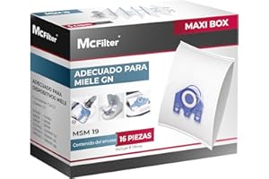 McFilter | 16 bolsas para aspiradora compatibles con aspiradoras Miele serie GN S2 S4 S5 S6 S8, Complete C2/C3, Classic C1 | incl. 8 filtros | MAXI BOX