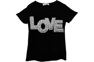 AELSTORES Girls T-Shirt Love Trainers Print Shiny Beaded Tee Silver Gold Studded Glitter Shoe Sneakers Motif Love Pretty Tops for Kids Age 3-14 Years