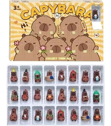 Capybara Adventskalender 2025, 3D Capybara-figuren, kerstkalender, aftelkalender met 40 stuks Capy-bara miniatuurpop, voor kinderen en volwassenen