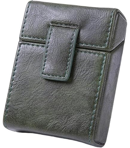 Knight Portasigarette In Pelle Con Tasca Porta-Accendino – Chiusura A Bottone, Nero
