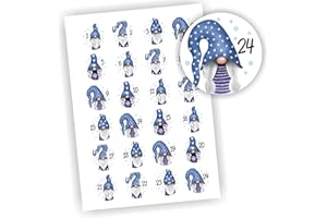 Play-Too 24 Aufkleber Adventskalender Zahlen Fest Weihnachten Aufkleber Sticker DIY Wichtel Blaue Mütze
