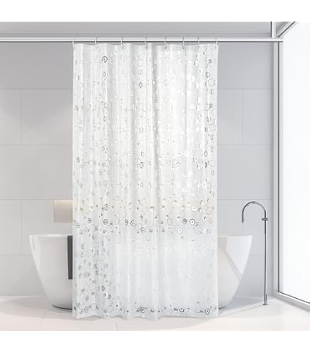 Rideau De Douche 3D Transparent 180x180 Cm En EVA - Anti-moisissure, Lavable, 12 œillets + Crochets Inclus