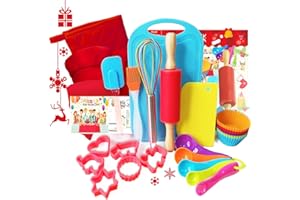 IELEK Kids Baking Set Real Cooking Kit Supplies with Kids Apron, Chef Hat, Oven Mitt, Recipes and Kitchen Accessories Tools for Toddler Dress Up Kids Gift for Little Kids Gift