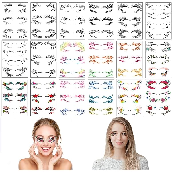 Temporäre Augen-Tattoos & Eyeliner-Aufkleber – 18 Blätter, Wasserfest, Für Halloween & Partys