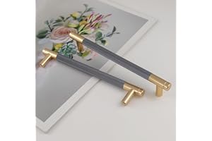 Pexintek Pack of 2 Cabinet Handles Gold Modern Handles Furniture Handles 160mm Hole Distance Door Handles Kitchen Drawer Handles Vintage Handles for Kitchen Cupboards Dresser Cabinet (Golden Grey)