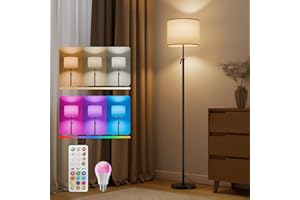 VARICART Lampada da Terra Salotto, LED Regolabile Piantana Lampada da Terra per Dimmerabile con Bulbo 10W RGBCW, Lampade da Terra Paralume Moderna Nera per Camera, Ufficio, Bambini Stehleuchte