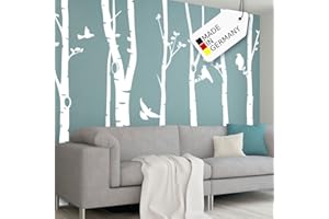Grandora Wandtattoo XXL Birkenstämme Vögel I hellgrau (BxH) 267 x 250 cm I Birke Flur Wohnzimmer Sticker Aufkleber Wandsticker Wandaufkleber Bäume W5449
