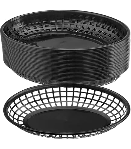 30 Stück Schwarze Fast-Food-Servierkörbe – Oval, Stapelbar, Für Restaurant, Picknick & Imbiss