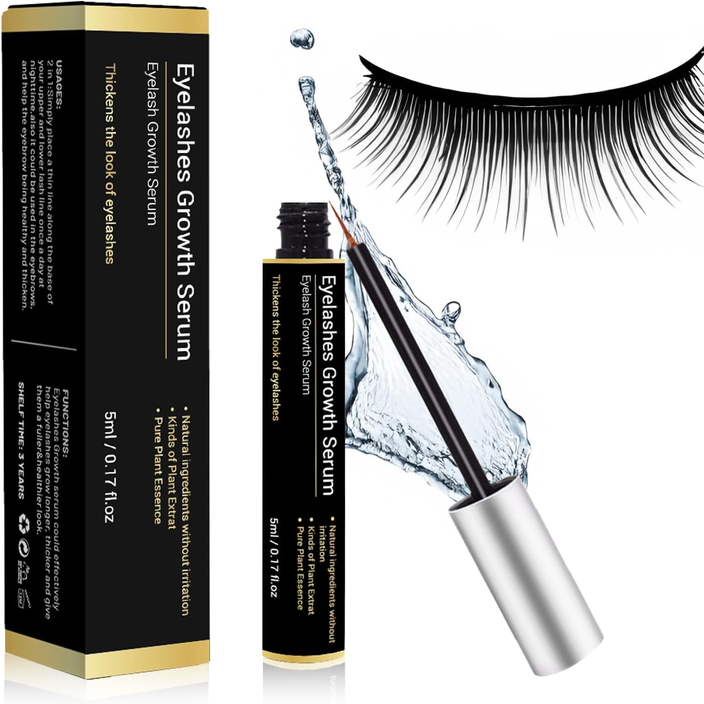 5ML Serum Pestañas Crecimiento,Tratamiento Fortalecedor y Alargador Para Pestañas y Cejas,Gruesas y Hermosas, Estimula Crecimiento Natural, Cejas más Pobladas