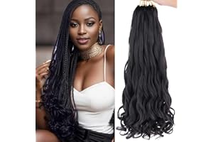 Xtrend 8 Packs French Curly Traiding Cheveux 22 pouces pré-étirés Bouncy Loose Wavy Traiding Hair Yaki Texture Boîte synthétique Bourets Braidage Extensions de cheveux noirs Nature (22 pouces,1B#)