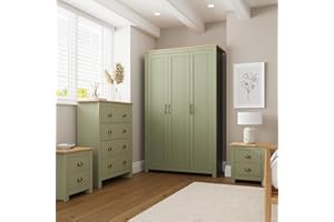 GFW Lancaster 4 Piece Bedroom Set Sage Geen Bedside Cabinet Chest Of Drawers Wardrobe