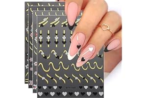 JMEOWIO Fleur Ligne Coeur Stickers Ongles Nail Art 9 Feuilles Autocollants Ongles Autoadhésif Deco Ongle Nail Art Design Manucure