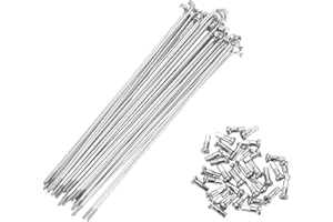 A ABSOPRO 36 Pezzi Raggi per Bicicletta 14G con 36 Nippli per Raggi de Ruote MTB Mountain Bike in Acciaio al Carbonio Tono Argento