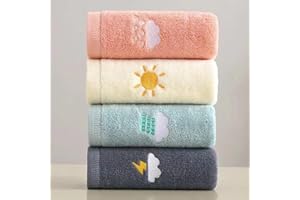 GANILITY Asciugamano, 4 pezzi Set di Asciugamani, 25 x 50cm Asciugamano con Motivo Meteorologico a Cartoni Animati, Per Mani, Viso e Doccia(4 Colori)