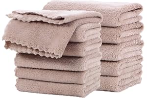 Pfimigh Lot de 12 Débarbouillettes pour Bébé, 25 x 25 CM Débarbouillettes en Molleton de Corail, Débarbouillette Extra Absorbante et Douce pour la Peau Sensible des Nourrissons