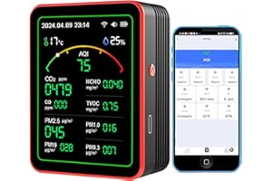 RISOON Monitor de CO2, medidores de Calidad del Aire Interior 15 en 1, Detector portátil de dióxido de Carbono, Pantalla LCD retroiluminada CO2 TVOC HCHO PM2.5 PM10 Probador con Despertador para casa y Bur