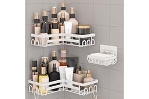 rigors Estante de ducha sin taladrar, 6 unidades de estantería de baño (3 blancos)