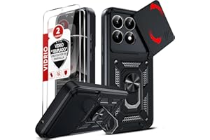 LeYi Funda para Xiaomi 15T 5G/15 T 5G, 6.83 Inches [NO para 15T Pro] con 2-Unidades Cristal Vidrio Templado Carcasa de Cámara Deslizante Militar Proteger Anillo Soporte Armor Case，Negro