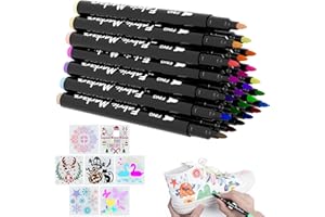 24 Feutre Textile et 7 Pochoir,APOGO Marqueur Textile Peinture Textile Permanent Non-Toxique,Feutre Indelebile pour Vêtements Textile Décorer des T Shirt,Sac Tissu,Chaussures,Tote Bag,et Divers Tissus