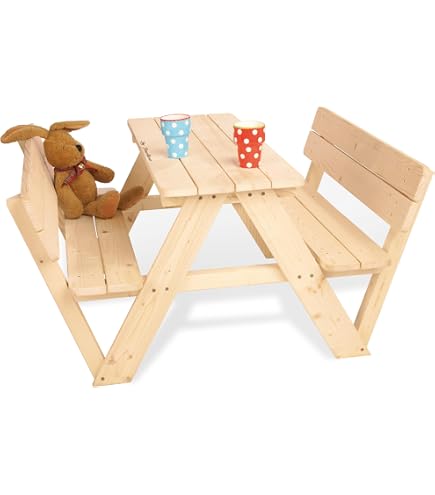 needs&wants® Bac à sable en bois avec table de pique-nique et toit, bancs et