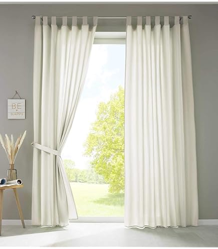 Set van 2 gordijnen, transparant, voor de woonkamer, voile met loodband, H x B 245 x 140 cm, lichtblauw, 61000CN