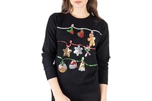 NOROZE Women's Christmas Tops Sweatshirts Sequin Jingle Bells HoHoHo Pug Mrs Claus Xmas Jumper UK Sizes 8-18