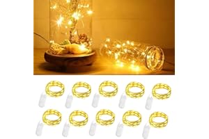 10 Pezzi Stringa Luci LED a Batteria, Gcstnn 2M 20LED Mini Lampada a Fili di Rame Bianco Caldo, Impermeabile Luci a Stringa Micro per Natale, Halloween, Feste, Matrimonio, Interni Decor (Bianco Caldo)