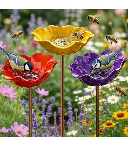 Bienentränke Blume Für Garten – Insekten- Und Vogeltränke Aus Metall, Als Gartenstecker Für Rasen, Dekorative Fütterschale Für Bienen Und Vögel