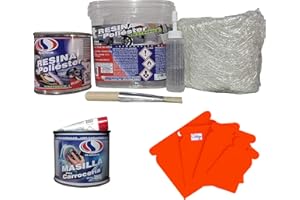 ONLISSA Kit De Reparacion Resina De Poliester 250 Gramos Mas Fibra De Vidrio + Masilla para Carroceria Sin Fibra 350GR + Juego Espatula Carrocero Pastico 4 Piezas
