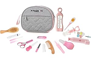 Pandagies PARIS - Trousse de Soin Bébé Naissance Française 15 Accessoires Complet Mouche Bébé Lime Ongle Electrique Trousse de Toilette Maternité Thermomètre de Bain Enfant Nourrisson