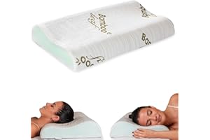 Flowen Oreiller Ergonomique Cervical Coussin Memorie Forme Orthopédique Double Vague Idéal pour Le Soutien du Cou et de la Tête Anti Ronflement Anti Acarien Hypoallergénique Taie d'oreiller Bamboo