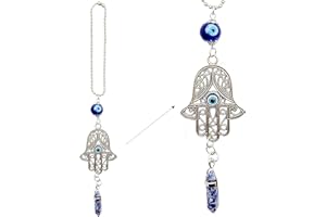 LUCKBOOSTIUM Hamsa Hand Protection Amulet -Evil Eye Car Hanging Ornament, Evil Eye Charms, Car Accessories - Hamsa Hand Car Charm, Hamsa Hand With Evil Eye Good Luck Charms (2"x11" Blue Spotted Stone)