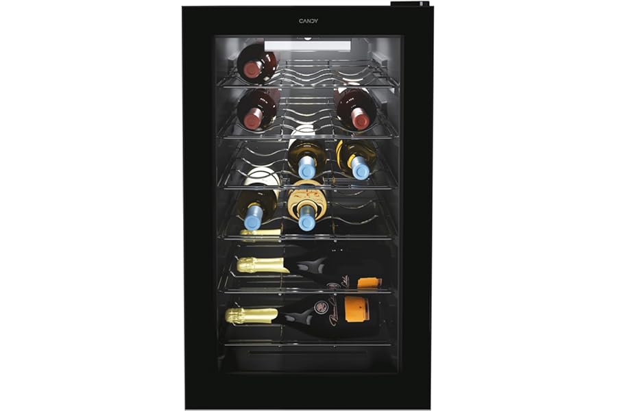 Candy DiVino CWC 021 M/NF Wine Cooler, 21 Bottles, HOn App with Vivino Technology, Chrome Shelves, 39 dB, Class G, 40 x 55 x 70 cm, Black [Energy Efficiency Class G]
