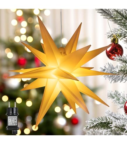 Qijieda 3D Puntale Albero Natale Luminoso - 23 inch Batteria da Esterno a LED con Luce a Stella di Natale con Timer, Puntale Albero di Natale Usato per Decorare Alberi di Natale,Balconi(White
