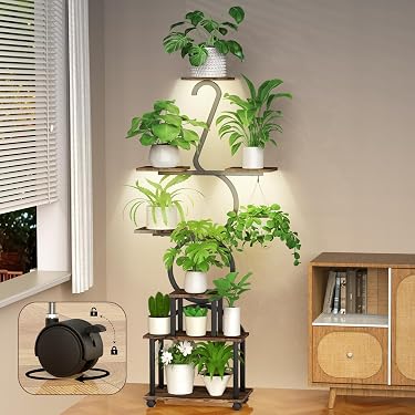 Support Pour Plantes Avec Lampes De Croissance - Étagère 7 Niveaux 170 Cm, Métal, Roulettes - Pour Intérieur & Balcon
