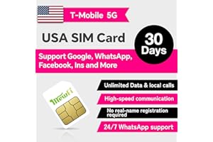 MEWFI USA SIM Card 30 Days with Unlimited Network Data, T-Mobile SIM Card, 4G/5G Unlimited Speed US Prepaid Card, International Mobile Card with Unlimited Local Calls and Local SMS. (30 days)