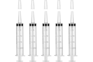 Hyber&Cara 5 pièces 20ml Seringue dosage en plastique avec embout longue pour laboratoires scientifiques, mesure de liquides, alimentation animale, jardinage