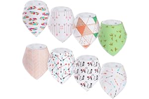 Bighan 8 Pack Baby Dribble Bibs Thick Version, Adjustable Absorbent Soft Snap Cotton Baby Bandana Drool Bibs for Boys Girls