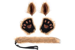 KEESIN 5PCS Animali in finta pelliccia Orecchie coda zampa guanti, costume cosplay set Lupo coda di volpe clip orecchie e peluche guanti artiglio fantasia Dress Accessorio per bambini adulti