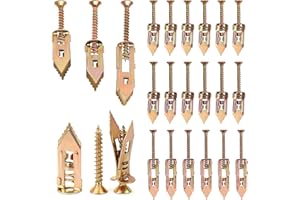 TENTHPEO 120Pcs Drywall Self Drilling Anchor with Screws Kit, Drywall Screws and Anchor, No Drill Needed, 3 Sizes Metal Plasterboard Fixings for Hanging Picture, Clock, Wall Light, Cabinet